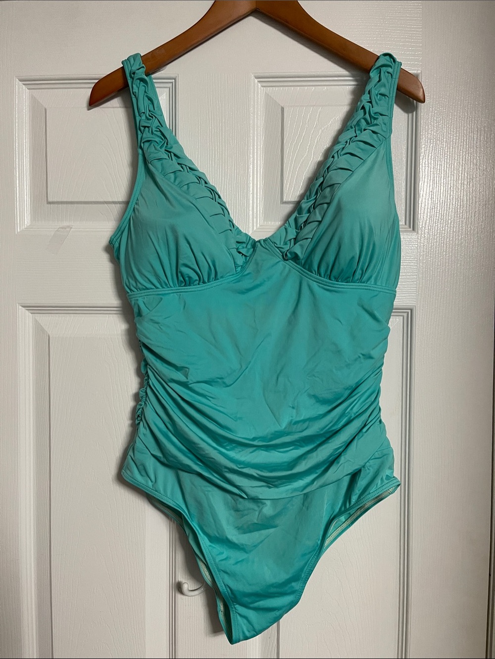 Jantzen Teal Ruched One-Piece Swimsuit with Braided Straps